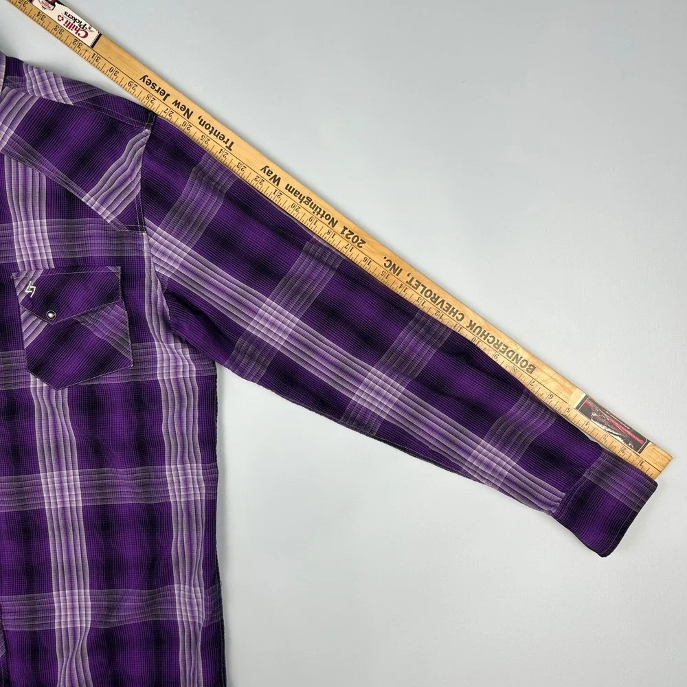 Garth Brooks Sevens by Cinch Mens XL Purple Plaid Western Snap Long Sleeve Shirt - Picture 9 of 11